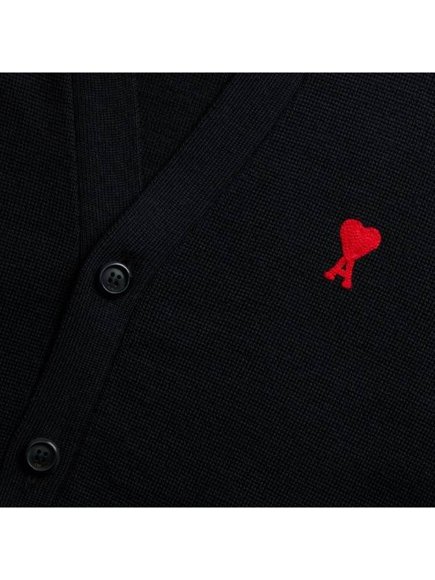 Heart Logo Merino Wool Cardigan Black - AMI - BALAAN 7