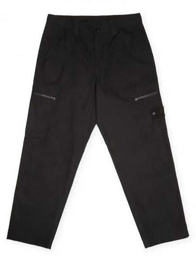 Regular Fit Cargo Cotton Canvas Straight Pants Black - STONE ISLAND - BALAAN 2