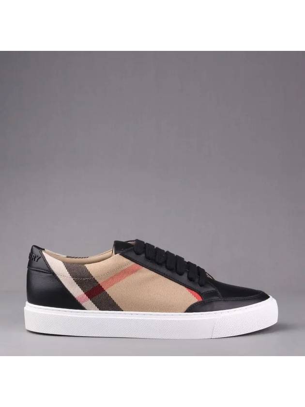 House Check Panel Leather Low Top Sneakers Black - BURBERRY - BALAAN 2