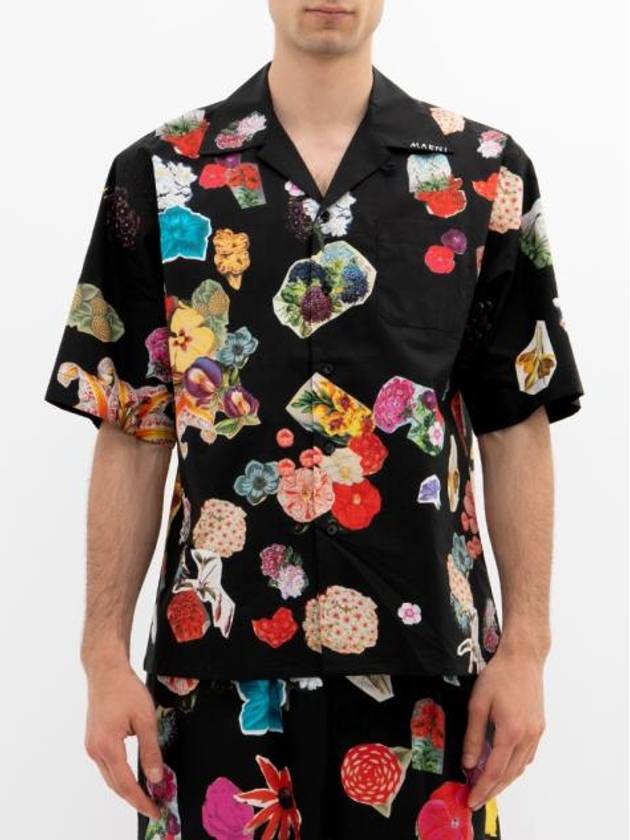 Floral Print Short Sleeve Shirt Black - MARNI - BALAAN 3