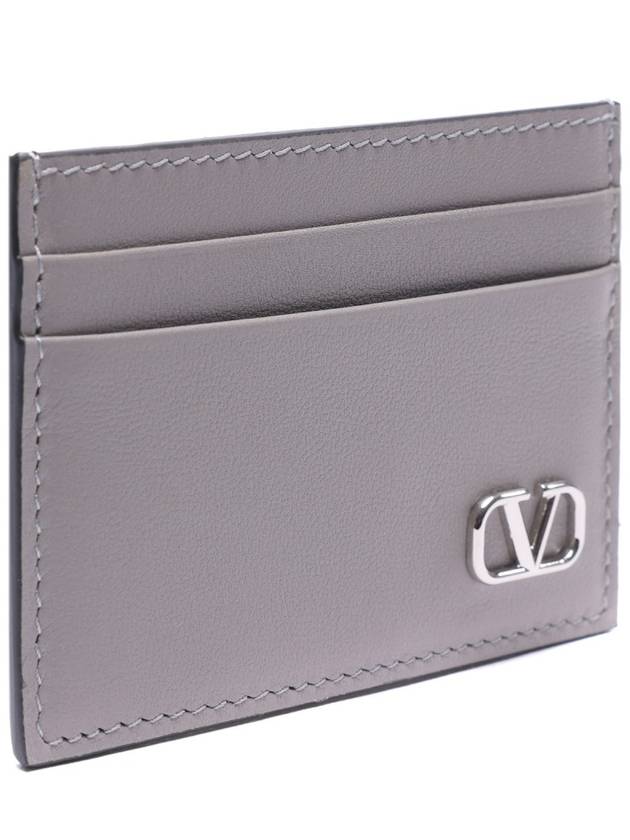 V Logo Calf Leather Card Wallet Grey - VALENTINO - BALAAN 4