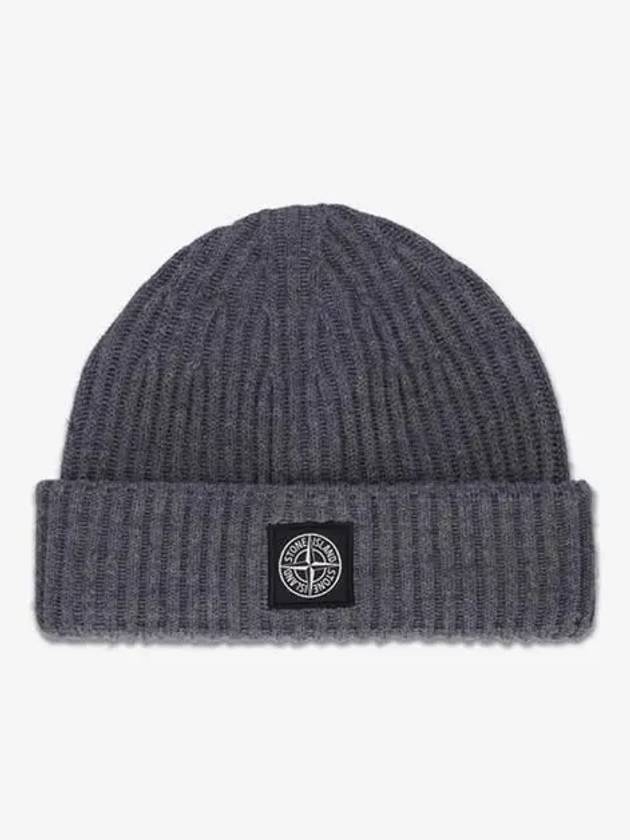 Logo Patch Wool Beanie Grey - STONE ISLAND - BALAAN 3