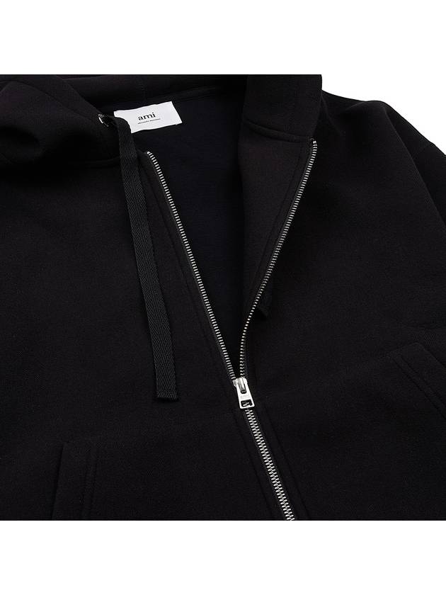 Wool Viscose Zip-Up Hoodie Black - AMI - BALAAN 9