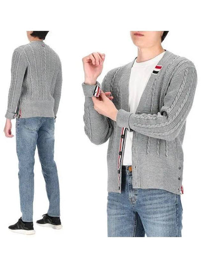 Cable Knitwear Virgin Wool Cardigan Grey - THOM BROWNE - BALAAN 2