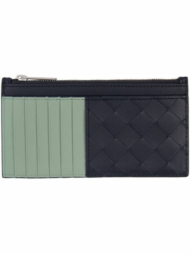 Bottega Veneta Black Green Intrecciato Long Zippered Card Holder - BOTTEGA VENETA - BALAAN 1