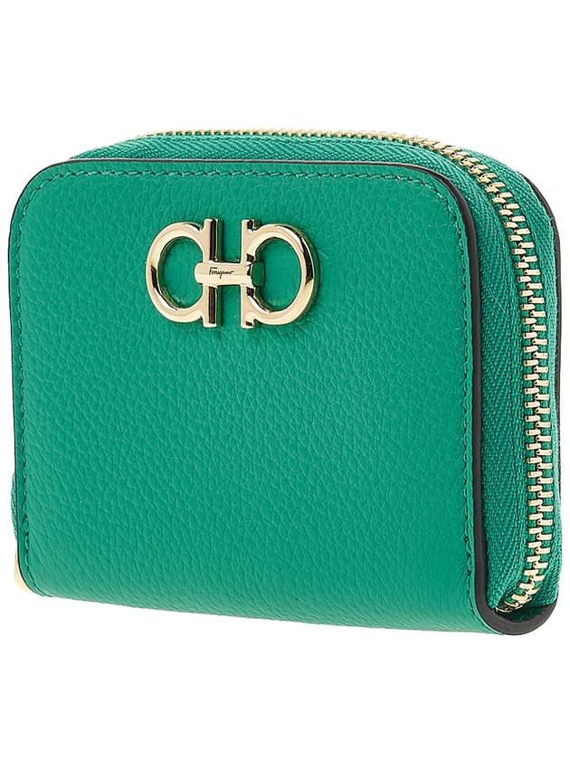 Women's Gancini Logo Zipper Card Wallet Green - SALVATORE FERRAGAMO - BALAAN 3