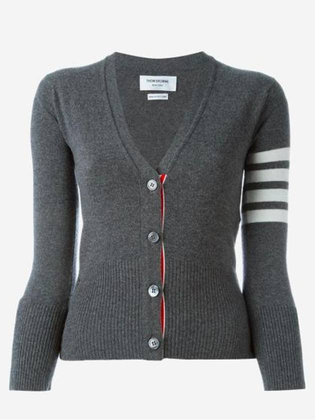 4-Bar V-Neck Cashmere Cardigan Grey - THOM BROWNE - BALAAN 2