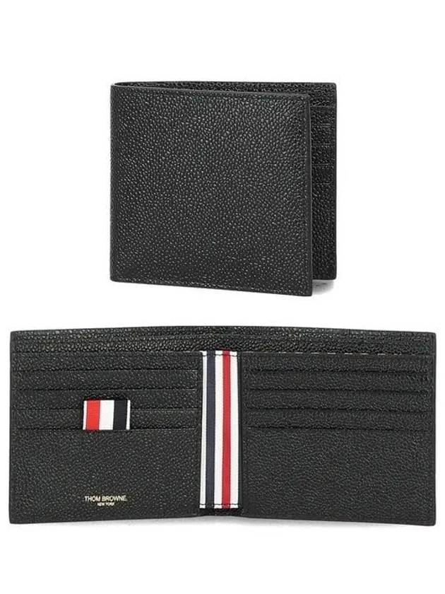 Pebble Grain Leather Half Wallet Black - THOM BROWNE - BALAAN 2