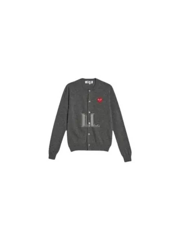 Red Heart Wappen Round Neck Wool Cardigan Charcoal - COMME DES GARCONS PLAY - BALAAN 2