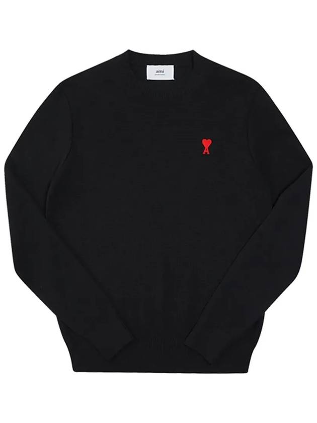 Heart Logo Patch Knit Top Black - AMI - BALAAN 6