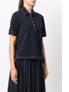 Women's Wool Tech Milano Contrast Stitch Short Sleeve Polo Shirt Navy - THOM BROWNE - BALAAN 4