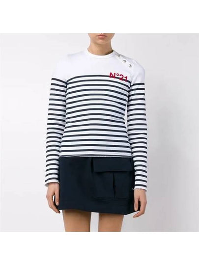 Striped Logo Long Sleeve T-Shirt White Blue - Nº 21 - BALAAN 2