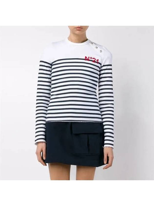 Striped Logo Long Sleeve T Shirt White Blue - Nº 21 - BALAAN 2