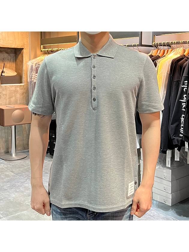 Men's Cotton Pique Center Bag Striped Short Sleeve Polo Shirt Grey - THOM BROWNE - BALAAN 3