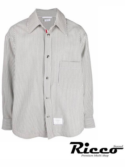 Seersucker Stripe Oversize Long Sleeve Shirt Grey - THOM BROWNE - BALAAN 2