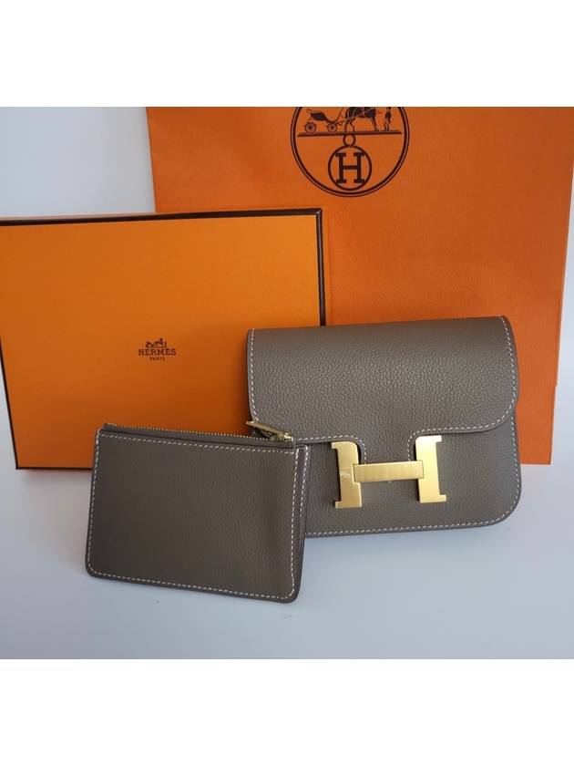 Constance slim compact half wallet belt bag Etoff gold women s H082214 - HERMES - BALAAN 2