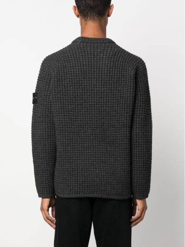 Knotted Ribbed Stitch Pure Wool Crewneck Knit Top Steel Grey Melange - STONE ISLAND - BALAAN 6