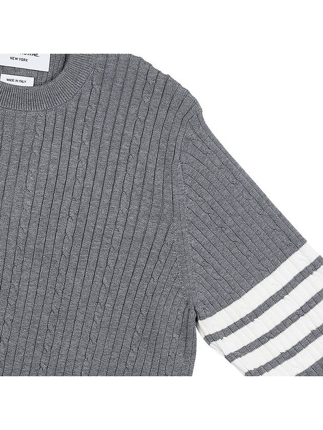 Baby Cable Cotton 4 Bar Crew Neck Knit Top Grey - THOM BROWNE - BALAAN 5