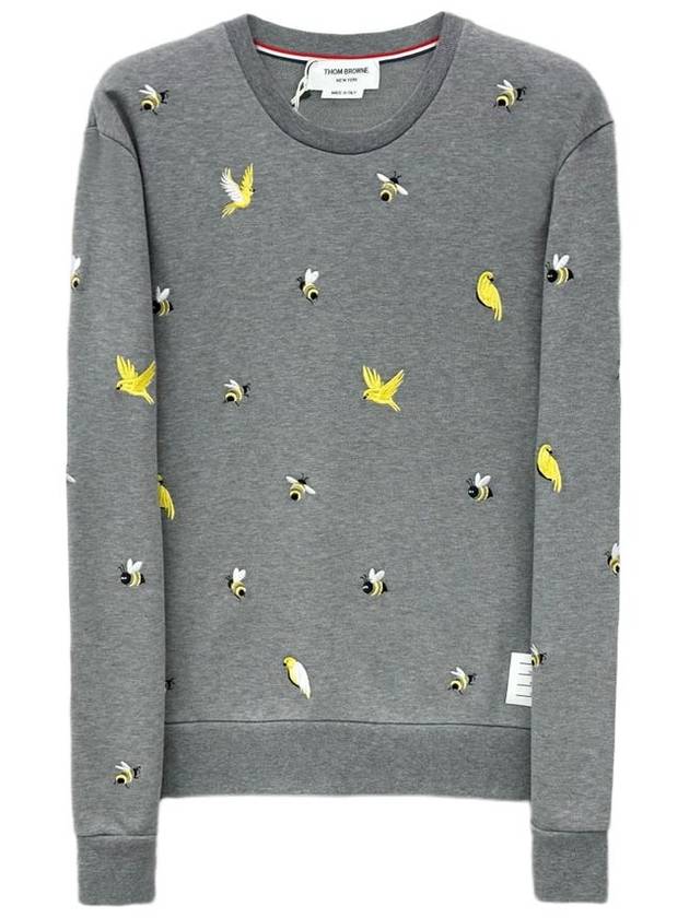 Embroidered Crew Neck Cotton Sweatshirt Grey - THOM BROWNE - BALAAN 2