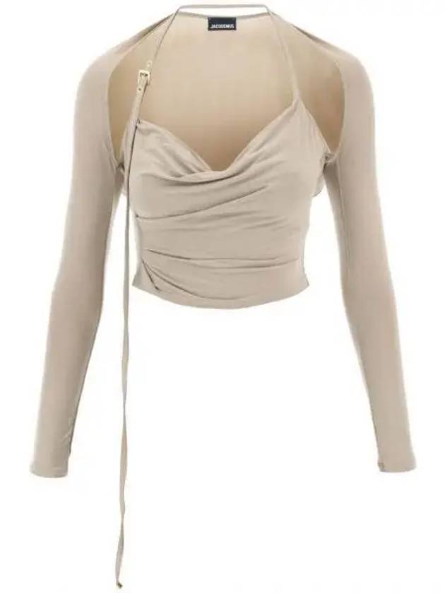 Le Haut Peplo Draped Cut-Out Cupro Long Sleeve T-shirt Beige - JACQUEMUS - BALAAN 2