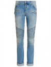 Stone Washing Skinny Fit Biker Jeans Blue - BALMAIN - BALAAN 1