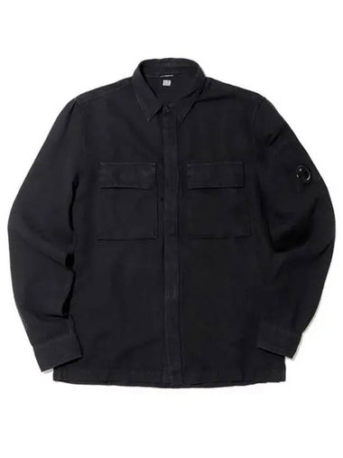 Broken Cotton Linen Lens Button Long-Sleeve Shirt Black - CP COMPANY - BALAAN 1