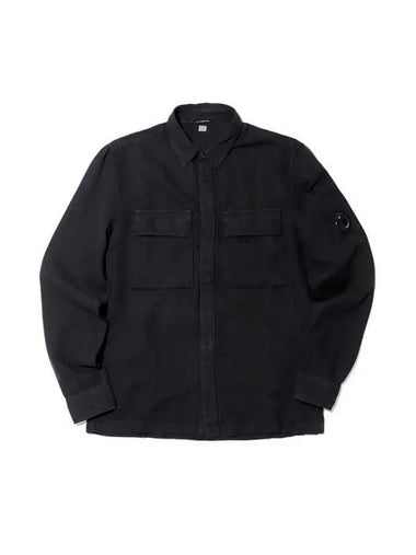 Broken Cotton Linen Lens Button Long-Sleeve Shirt Black - CP COMPANY - BALAAN 1