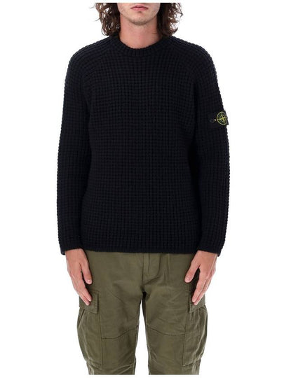 Knotted Ribbed Stitch Pure Wool Crewneck Knit Top Black - STONE ISLAND - BALAAN 2