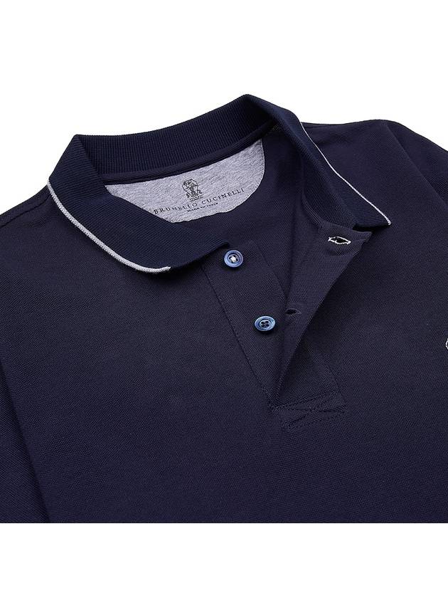 Logo Embroidered Short Sleeve Polo Shirt Navy - BRUNELLO CUCINELLI - BALAAN 7