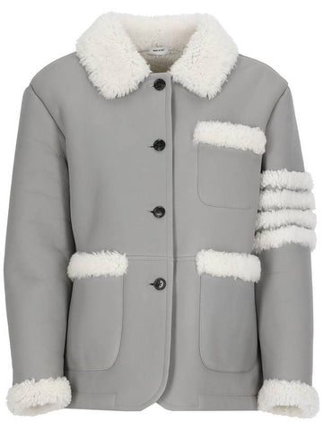 Reversed Shearling 4 Bar Round Collar Jacket Grey - THOM BROWNE - BALAAN 1