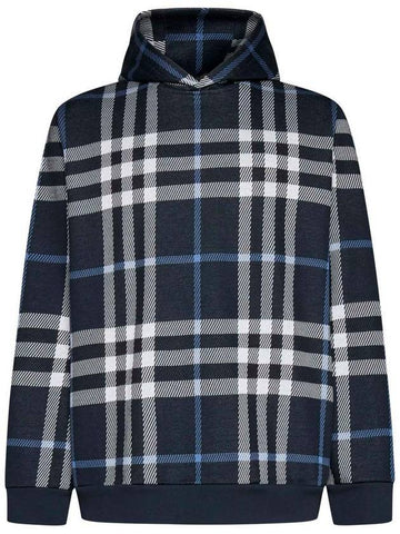 Check Cotton Jacquard Hood White Dark Blue - BURBERRY - BALAAN 1