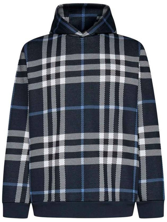 Check Cotton Jacquard Hood White Dark Blue - BURBERRY - BALAAN 1