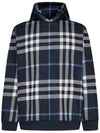 Check Cotton Jacquard Hoodie White Dark Blue - BURBERRY - BALAAN 1