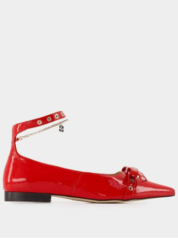 Eyelets Jewel Ballerinas - Ganni - Synthetic - Red - GANNI - BALAAN 1