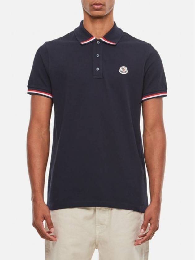 Logo Patch Three-Line Collar Short Sleeve Polo Shirt Navy - MONCLER - BALAAN 5