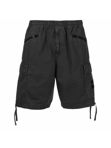 Garment Dyed Old Effect Brushed Cotton Canvas Shorts Charcoal - STONE ISLAND - BALAAN 1