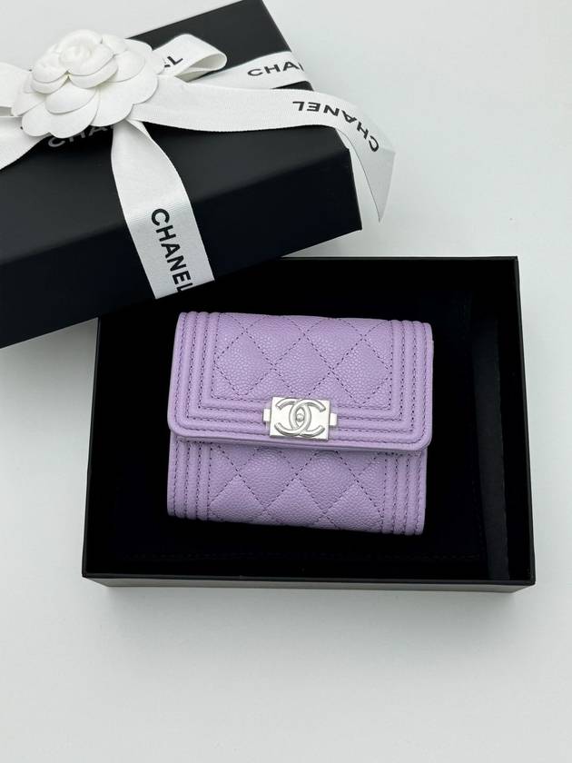 Boy Half Wallet Snap Caviar Purple Silver A81996 - CHANEL - BALAAN 1