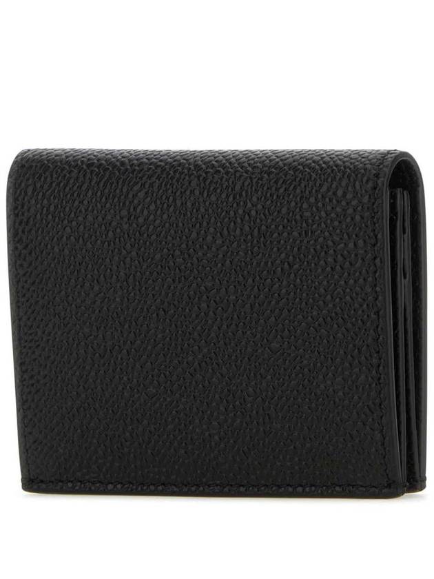 Pebble Grained Leather Double Card Wallet Black - THOM BROWNE - BALAAN 3