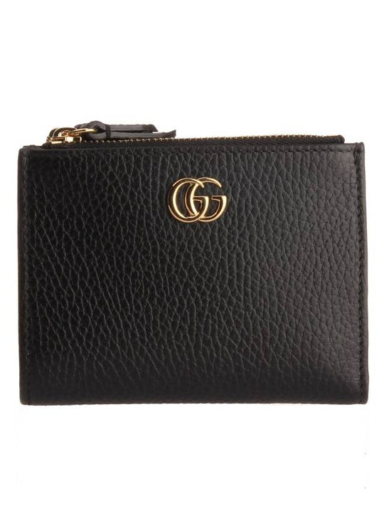 GG Gold Hardware Marmont Leather Zipper Bi-fold Wallet Black - GUCCI - BALAAN 1