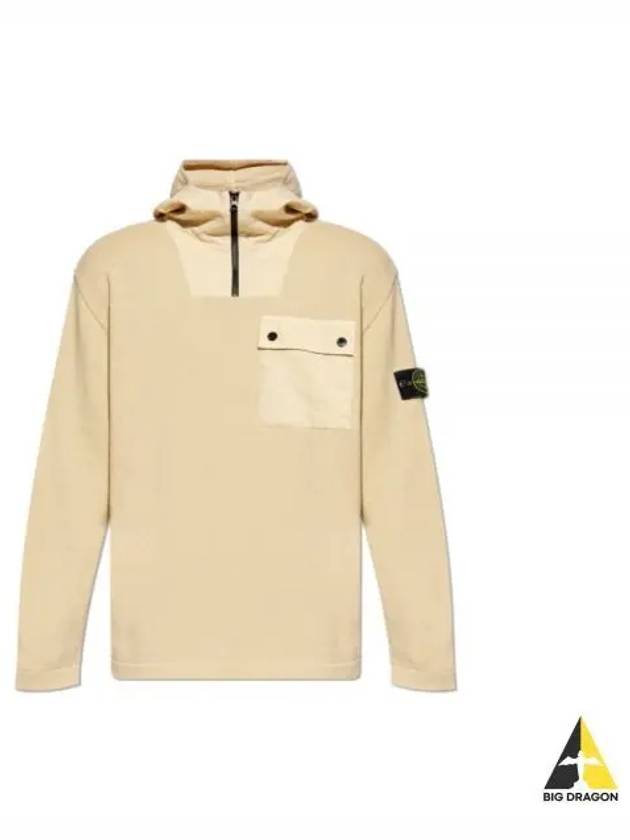 Compass Badge Half Zip-up Cotton Hoodie Ecru - STONE ISLAND - BALAAN 2