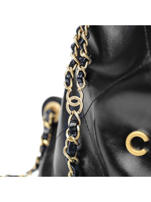 22 Small Shiny Calfskin Gold Metal Backpack Black - CHANEL - BALAAN 5