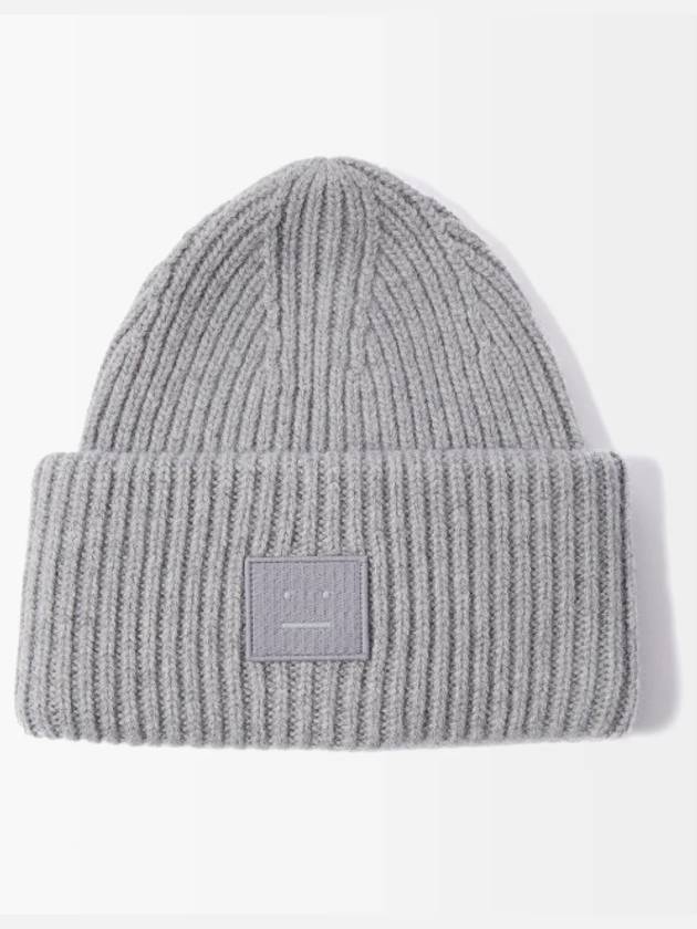 Face Patch Ribbed Wool Beanie Grey Melange - ACNE STUDIOS - BALAAN 2