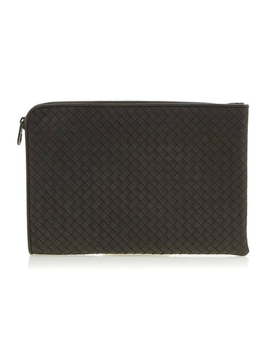 Intrecciato Weaving Zipper Medium Clutch Bag Brown - BOTTEGA VENETA - BALAAN 1