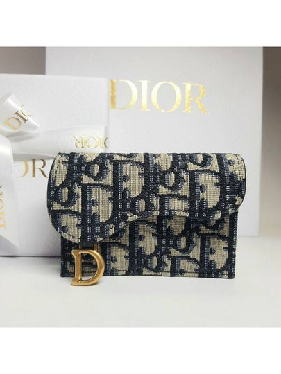 Saddle Flap Card Holder Blue  Oblique Jacquard - DIOR - BALAAN 2