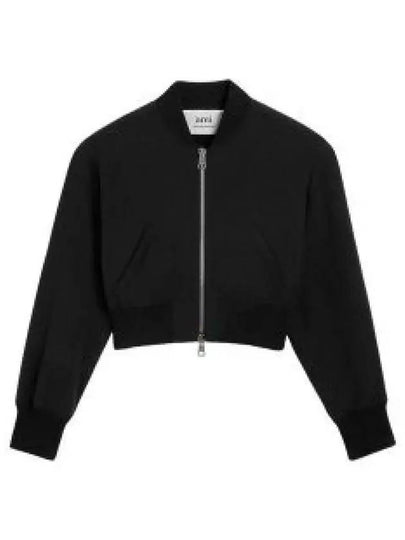 Crop Zipper Bomber Jacket Black - AMI - BALAAN 2