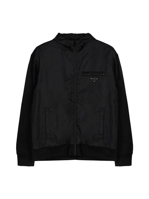 Re-Nylon Zip Up Hoodie Jacket Black - PRADA - BALAAN 1