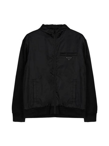 Re-Nylon Zip Up Hoodie Jacket Black - PRADA - BALAAN 1