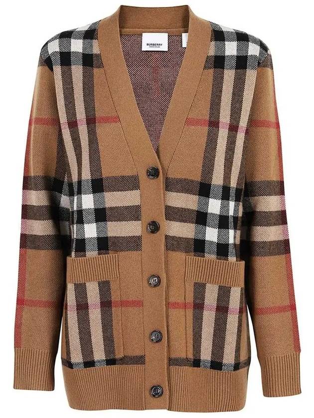 Check Wool Cashmere Cardigan Brown - BURBERRY - BALAAN 3