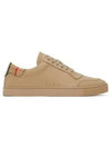 Men's Checked Cotton Leather Low Top Sneakers Beige - BURBERRY - BALAAN 2