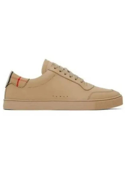 Men's Checked Cotton Leather Low Top Sneakers Beige - BURBERRY - BALAAN 2